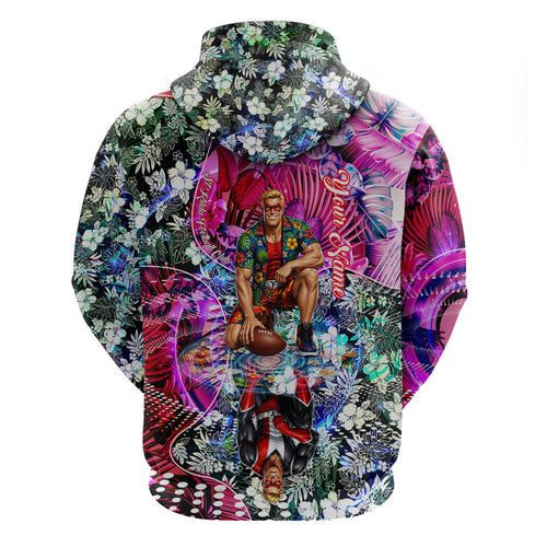 Personalized St Kilda Football Saints Zip Hoodie Tropical Hibiscus Flowers - Pacific Fusion Style