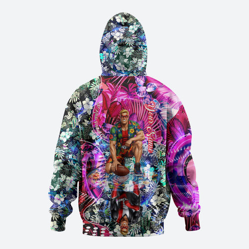 Personalized St Kilda Football Saints Zip Hoodie Tropical Hibiscus Flowers - Pacific Fusion Style
