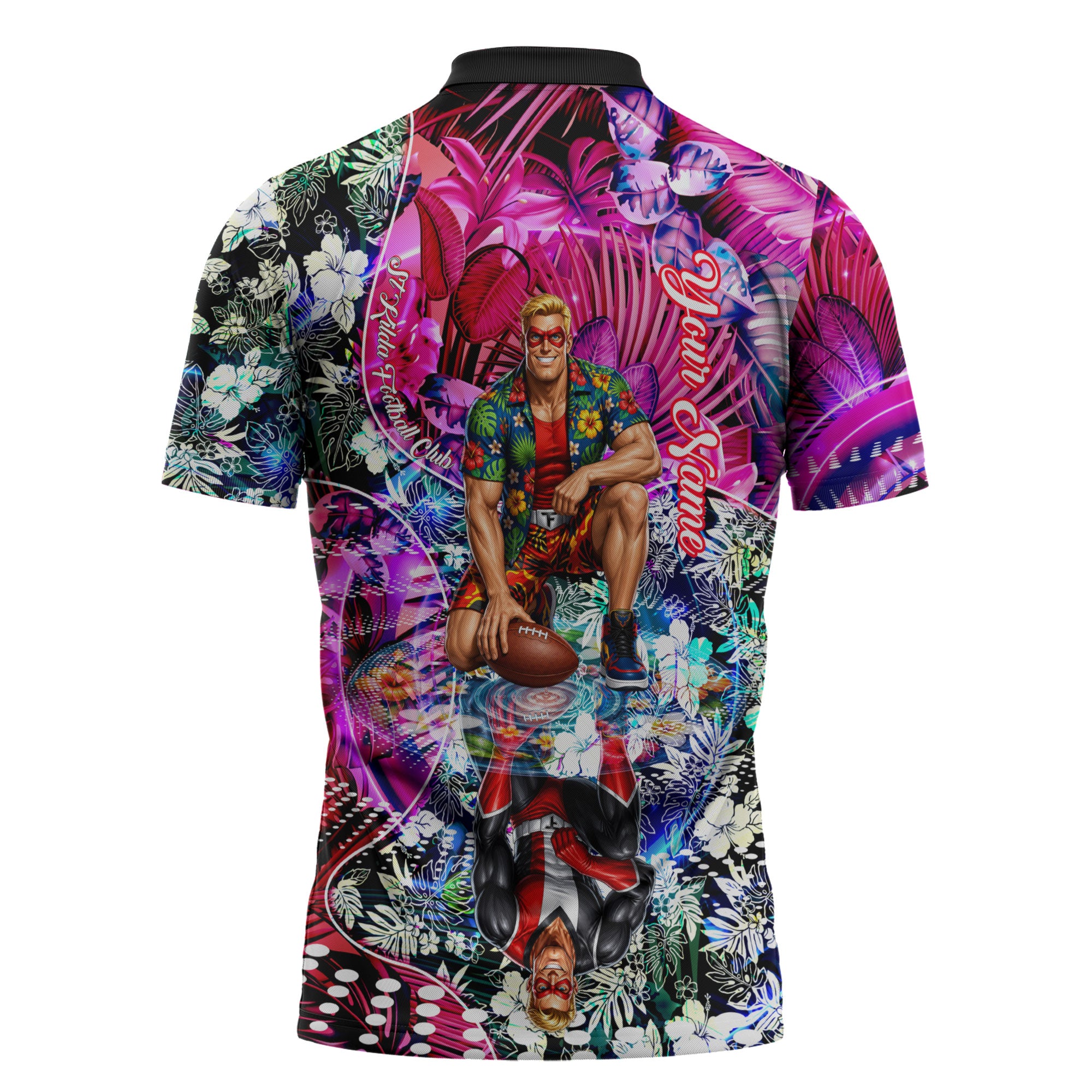 Personalized St Kilda Football Saints Zipper Polo Shirt Tropical Hibiscus Flowers - Pacific Fusion Style