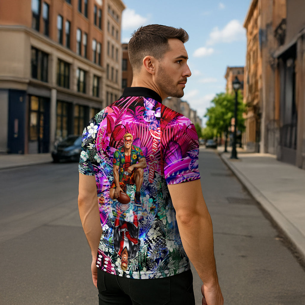 Personalized St Kilda Football Saints Zipper Polo Shirt Tropical Hibiscus Flowers - Pacific Fusion Style