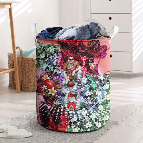 Personalized Sydney Swans Football Laundry Basket Tropical Hibiscus Flowers - Pacific Fusion Style