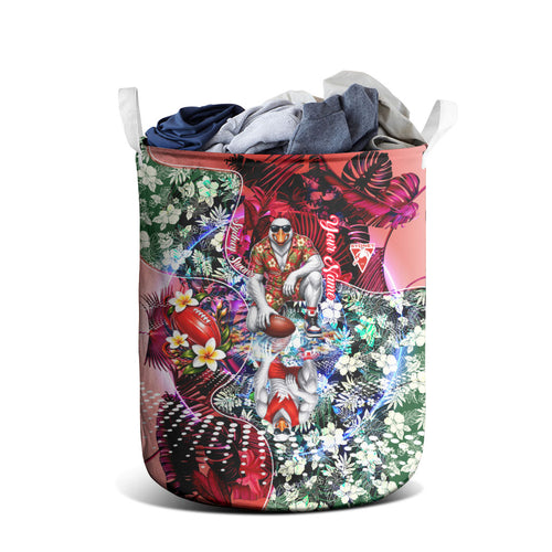 Personalized Sydney Swans Football Laundry Basket Tropical Hibiscus Flowers - Pacific Fusion Style