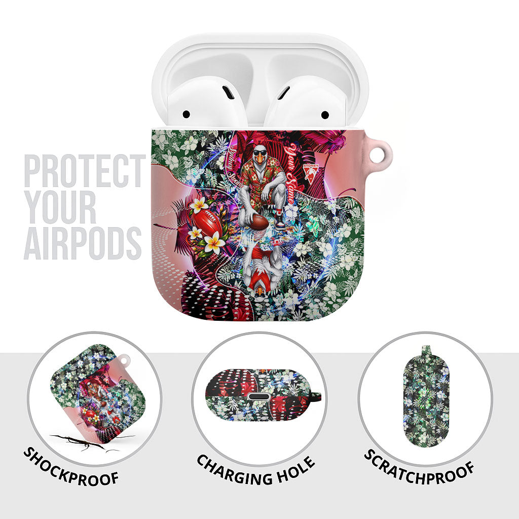 Personalized Sydney Swans Football AirPods Case Tropical Hibiscus Flowers - Pacific Fusion Style