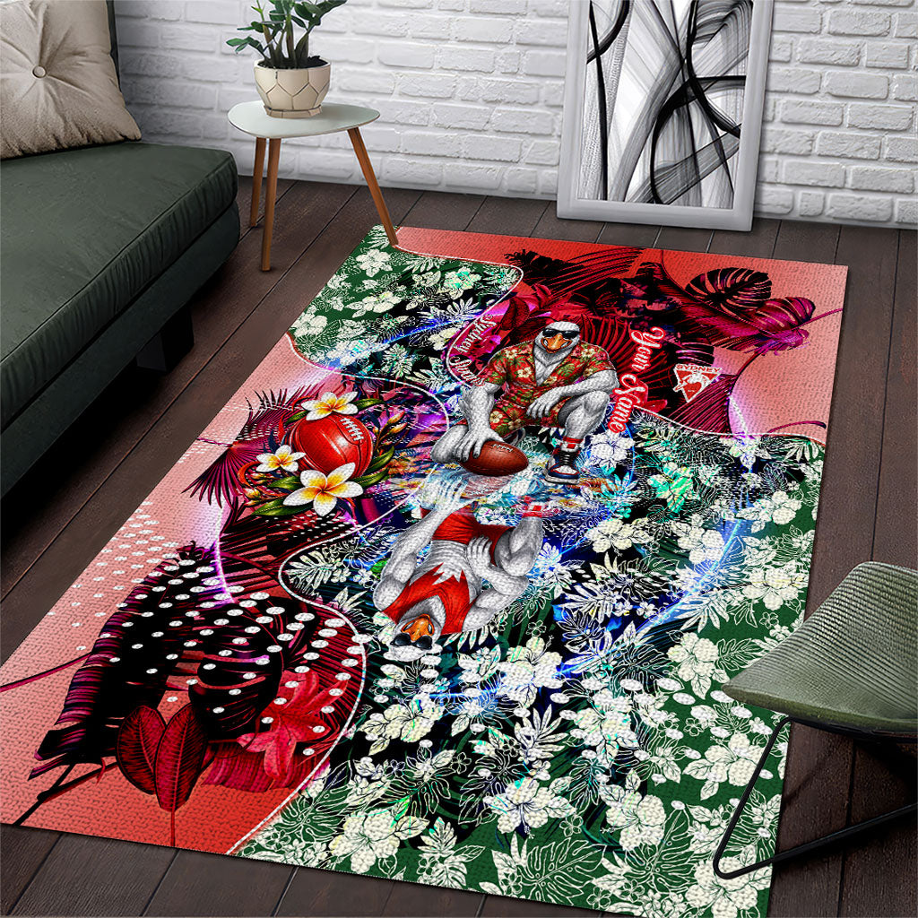 Personalized Sydney Swans Football Area Rug Tropical Hibiscus Flowers - Pacific Fusion Style
