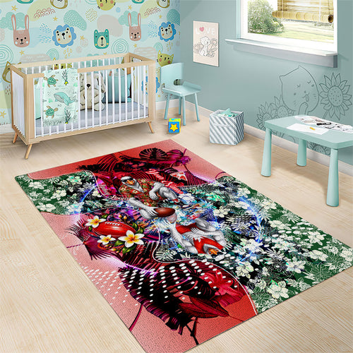 Personalized Sydney Swans Football Area Rug Tropical Hibiscus Flowers - Pacific Fusion Style