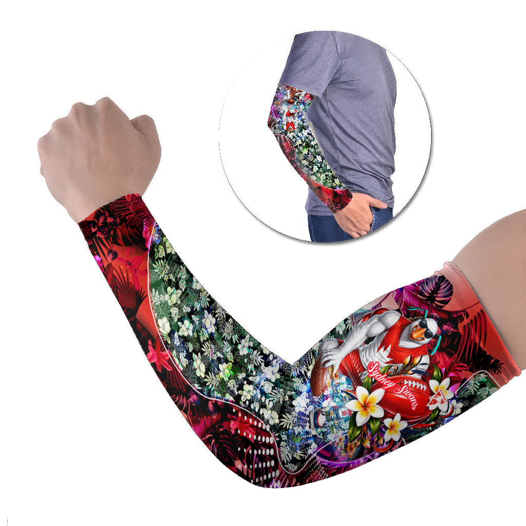 Personalized Sydney Swans Football Arm Sleeves Tropical Hibiscus Flowers - Pacific Fusion Style