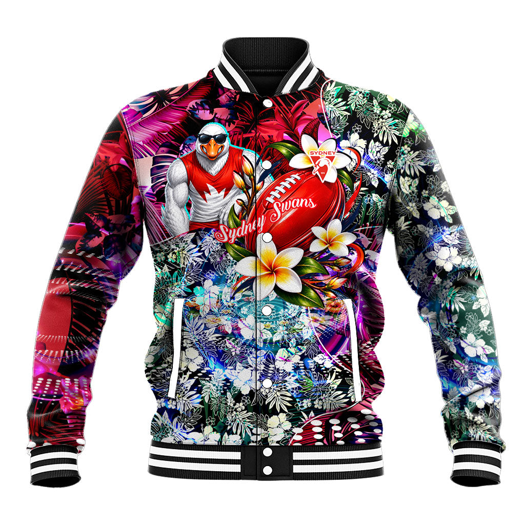 Personalized Sydney Swans Football Baseball Jacket Tropical Hibiscus Flowers - Pacific Fusion Style