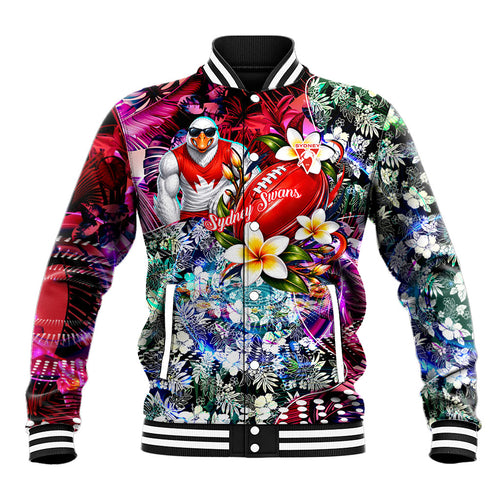 Personalized Sydney Swans Football Baseball Jacket Tropical Hibiscus Flowers - Pacific Fusion Style