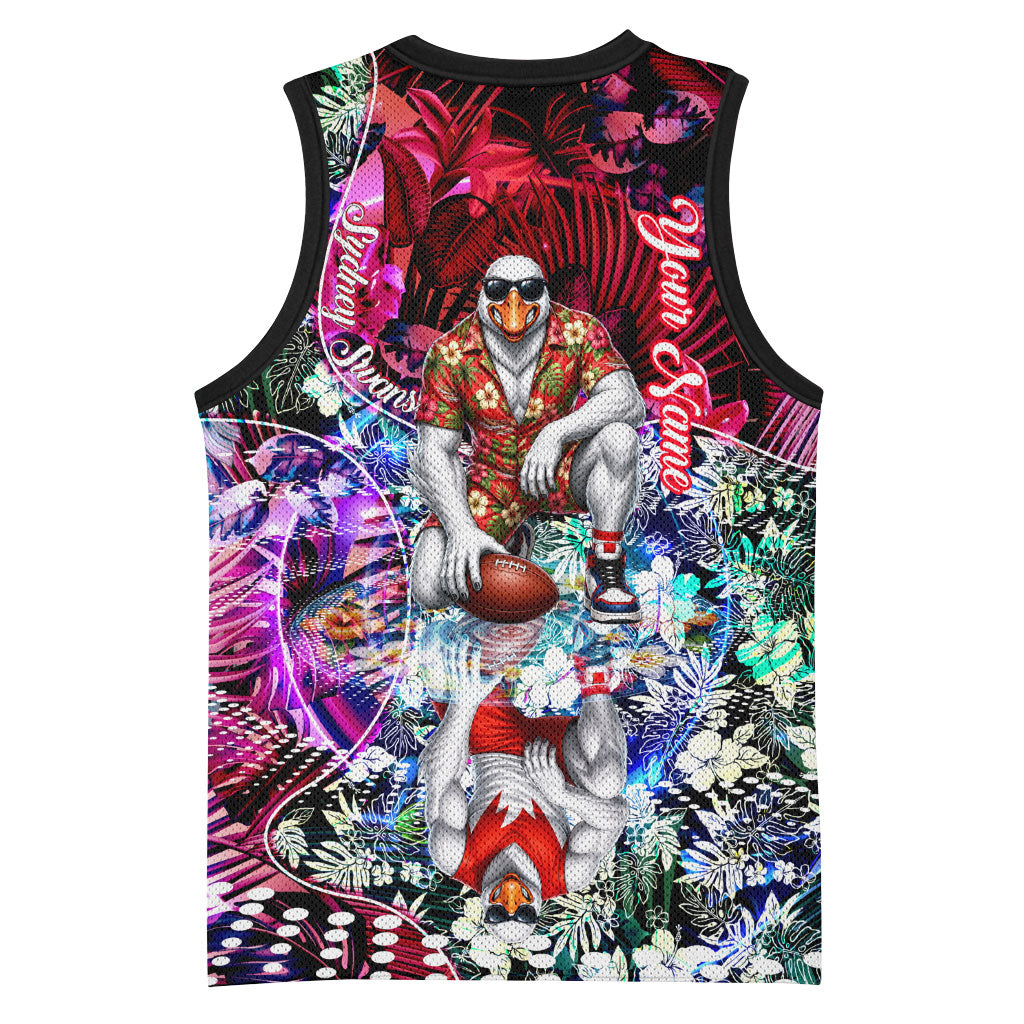 Personalized Sydney Swans Football Basketball Jersey Tropical Hibiscus Flowers - Pacific Fusion Style