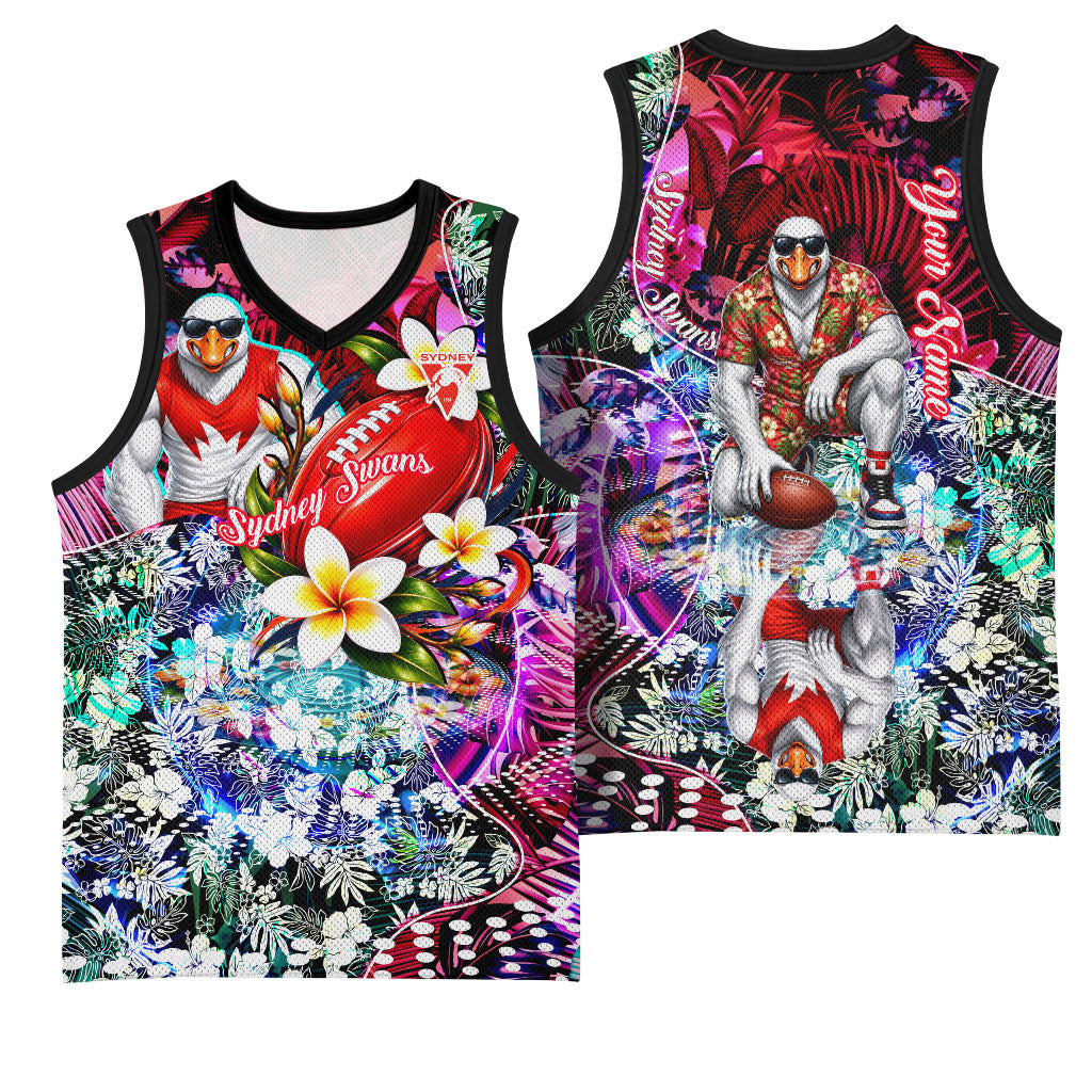 Personalized Sydney Swans Football Basketball Jersey Tropical Hibiscus Flowers - Pacific Fusion Style