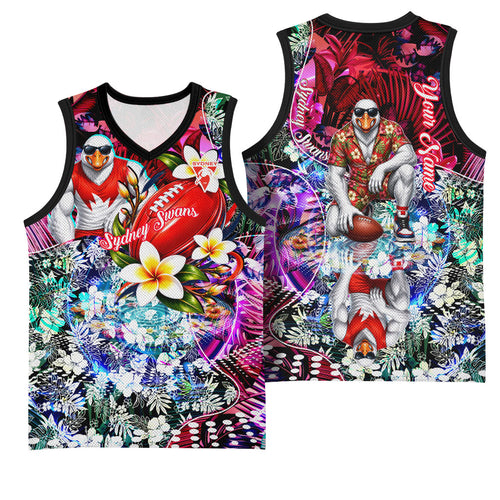 Personalized Sydney Swans Football Basketball Jersey Tropical Hibiscus Flowers - Pacific Fusion Style
