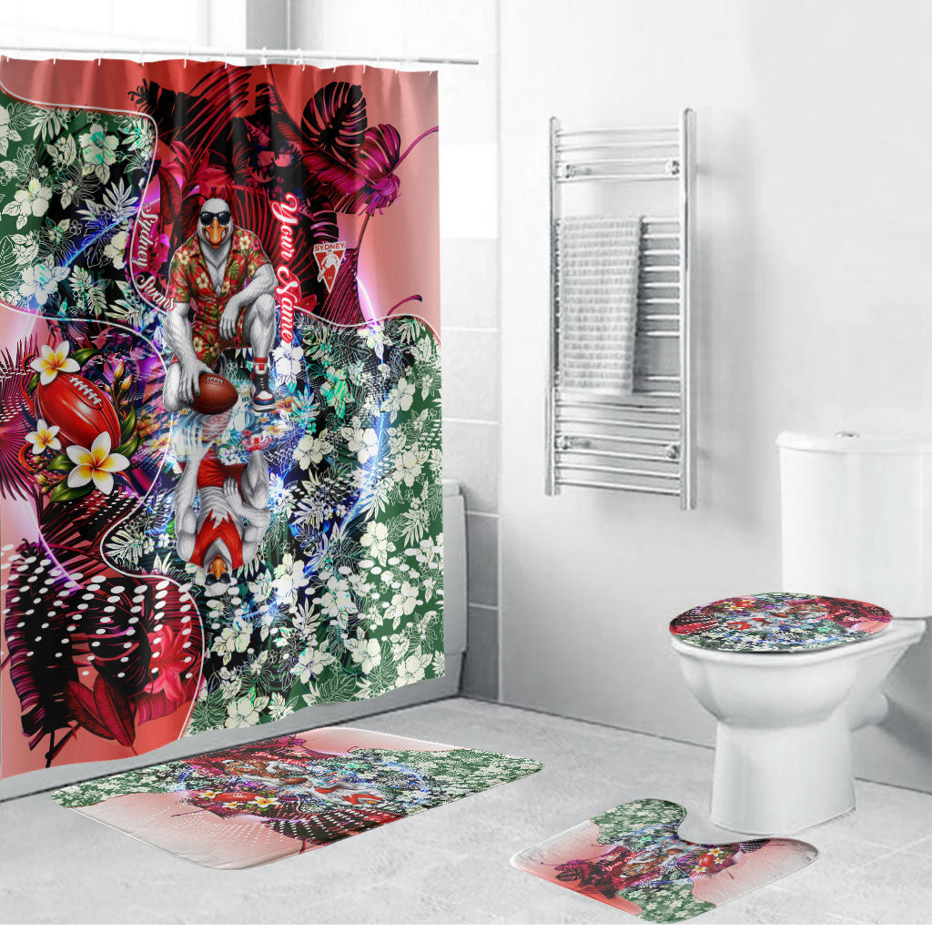 Personalized Sydney Swans Football Bathroom Set Tropical Hibiscus Flowers - Pacific Fusion Style