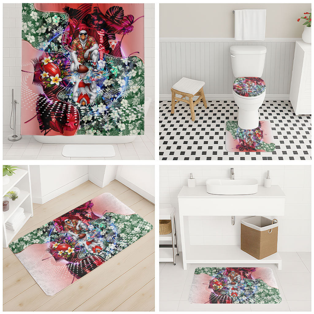Personalized Sydney Swans Football Bathroom Set Tropical Hibiscus Flowers - Pacific Fusion Style