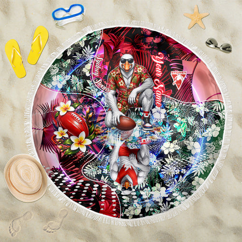 Personalized Sydney Swans Football Beach Blanket Tropical Hibiscus Flowers - Pacific Fusion Style