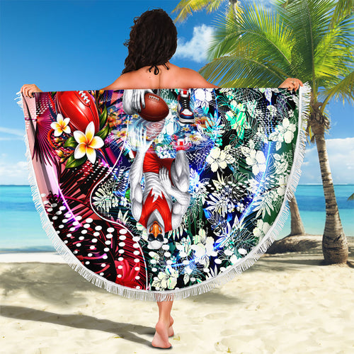 Personalized Sydney Swans Football Beach Blanket Tropical Hibiscus Flowers - Pacific Fusion Style