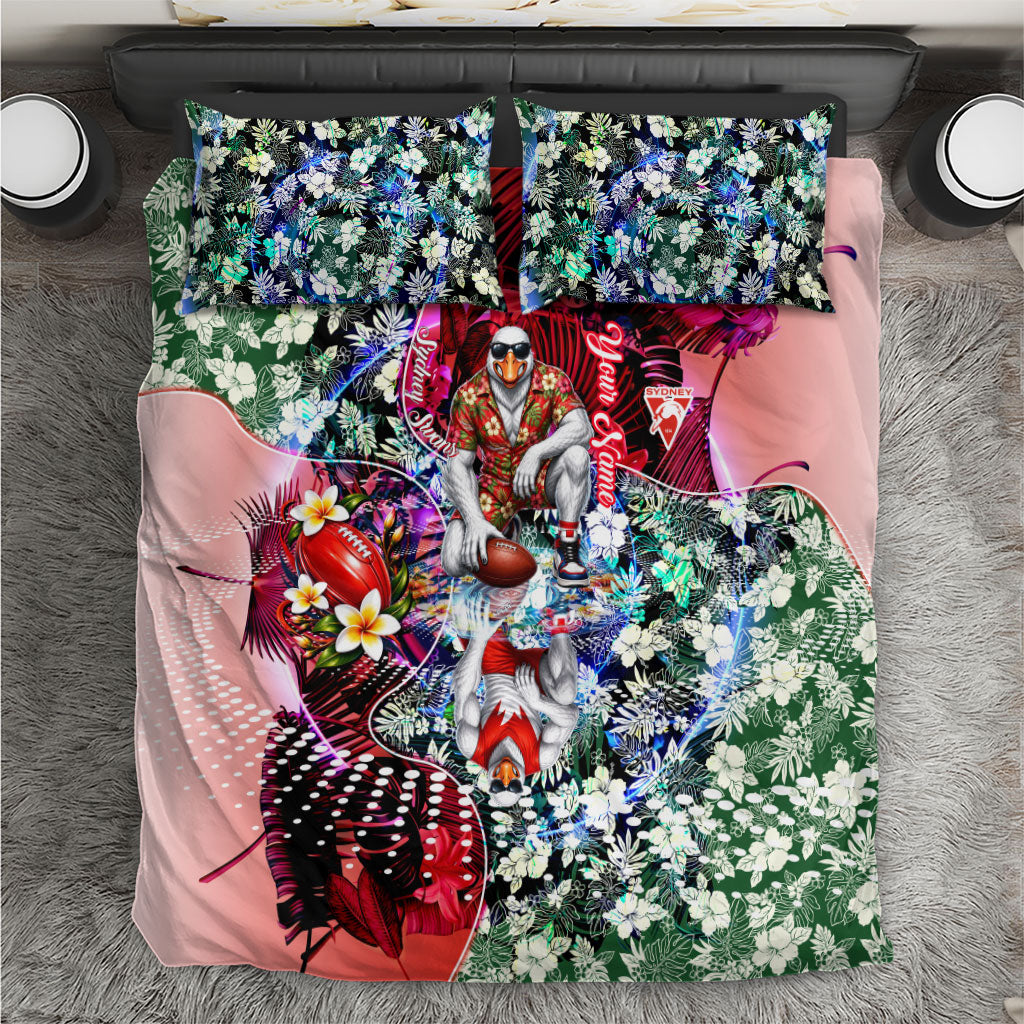 Personalized Sydney Swans Football Bedding Set Tropical Hibiscus Flowers - Pacific Fusion Style