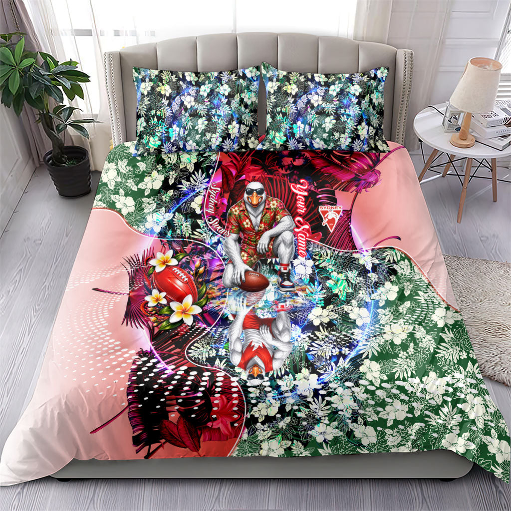 Personalized Sydney Swans Football Bedding Set Tropical Hibiscus Flowers - Pacific Fusion Style