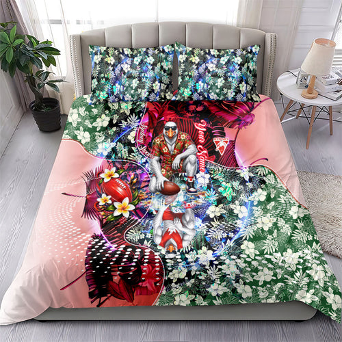 Personalized Sydney Swans Football Bedding Set Tropical Hibiscus Flowers - Pacific Fusion Style