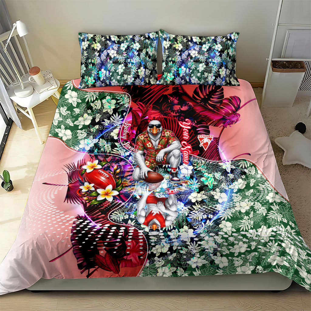 Personalized Sydney Swans Football Bedding Set Tropical Hibiscus Flowers - Pacific Fusion Style