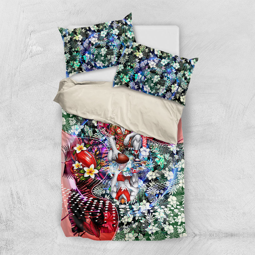 Personalized Sydney Swans Football Bedding Set Tropical Hibiscus Flowers - Pacific Fusion Style