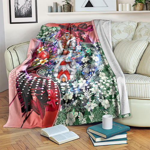 Personalized Sydney Swans Football Blanket Tropical Hibiscus Flowers - Pacific Fusion Style