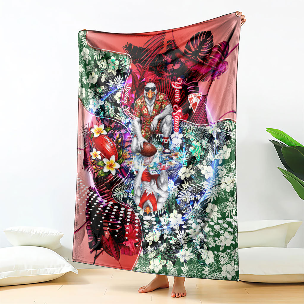 Personalized Sydney Swans Football Blanket Tropical Hibiscus Flowers - Pacific Fusion Style