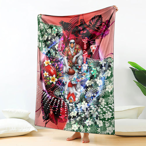 Personalized Sydney Swans Football Blanket Tropical Hibiscus Flowers - Pacific Fusion Style