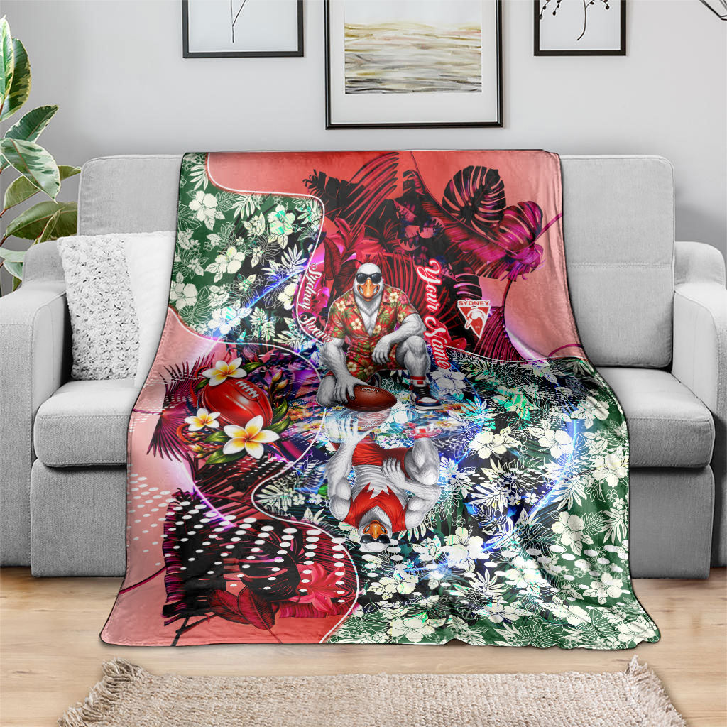 Personalized Sydney Swans Football Blanket Tropical Hibiscus Flowers - Pacific Fusion Style