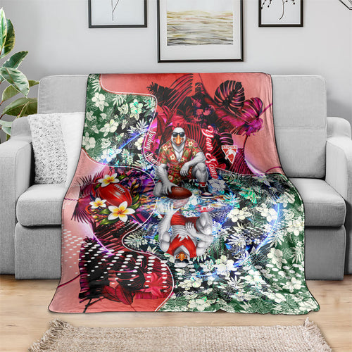 Personalized Sydney Swans Football Blanket Tropical Hibiscus Flowers - Pacific Fusion Style
