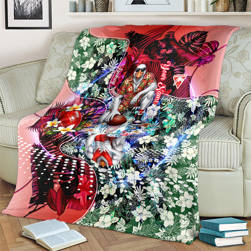 Personalized Sydney Swans Football Blanket Tropical Hibiscus Flowers - Pacific Fusion Style