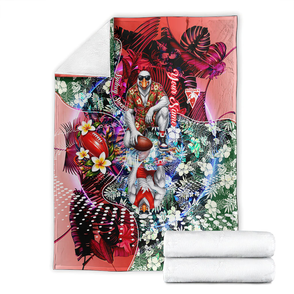 Personalized Sydney Swans Football Blanket Tropical Hibiscus Flowers - Pacific Fusion Style