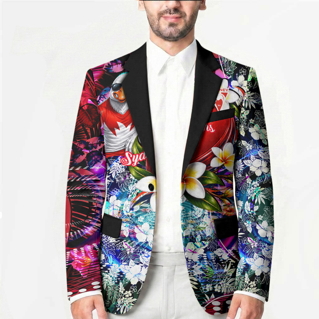 Personalized Sydney Swans Football Blazer Tropical Hibiscus Flowers - Pacific Fusion Style
