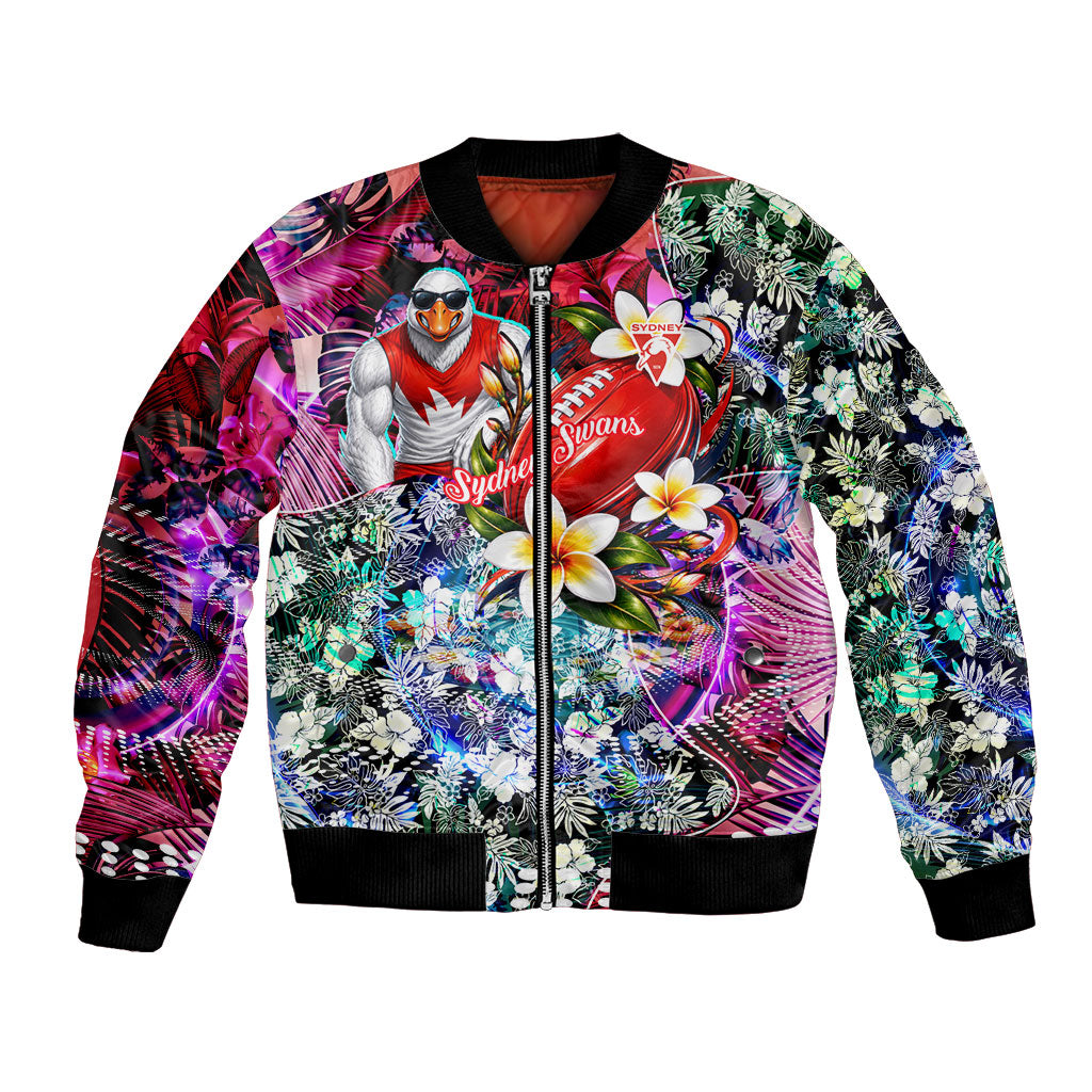 Personalized Sydney Swans Football Bomber Jacket Tropical Hibiscus Flowers - Pacific Fusion Style