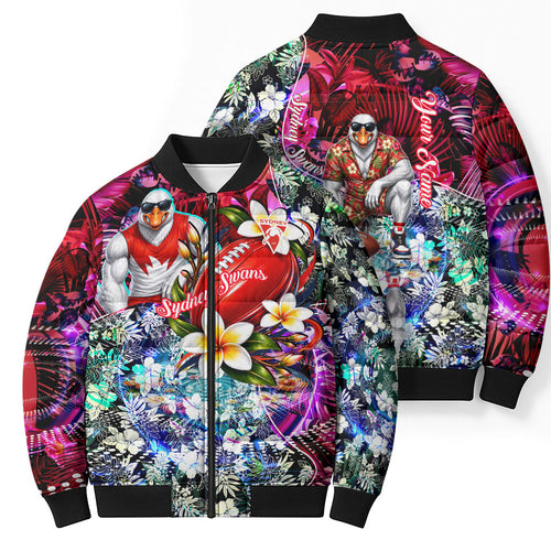 Personalized Sydney Swans Football Bomber Puffer Jacket Tropical Hibiscus Flowers - Pacific Fusion Style