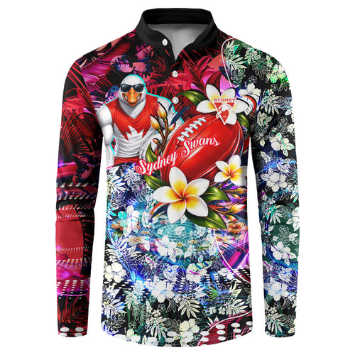 Personalized Sydney Swans Football Button Sweatshirt Tropical Hibiscus Flowers - Pacific Fusion Style