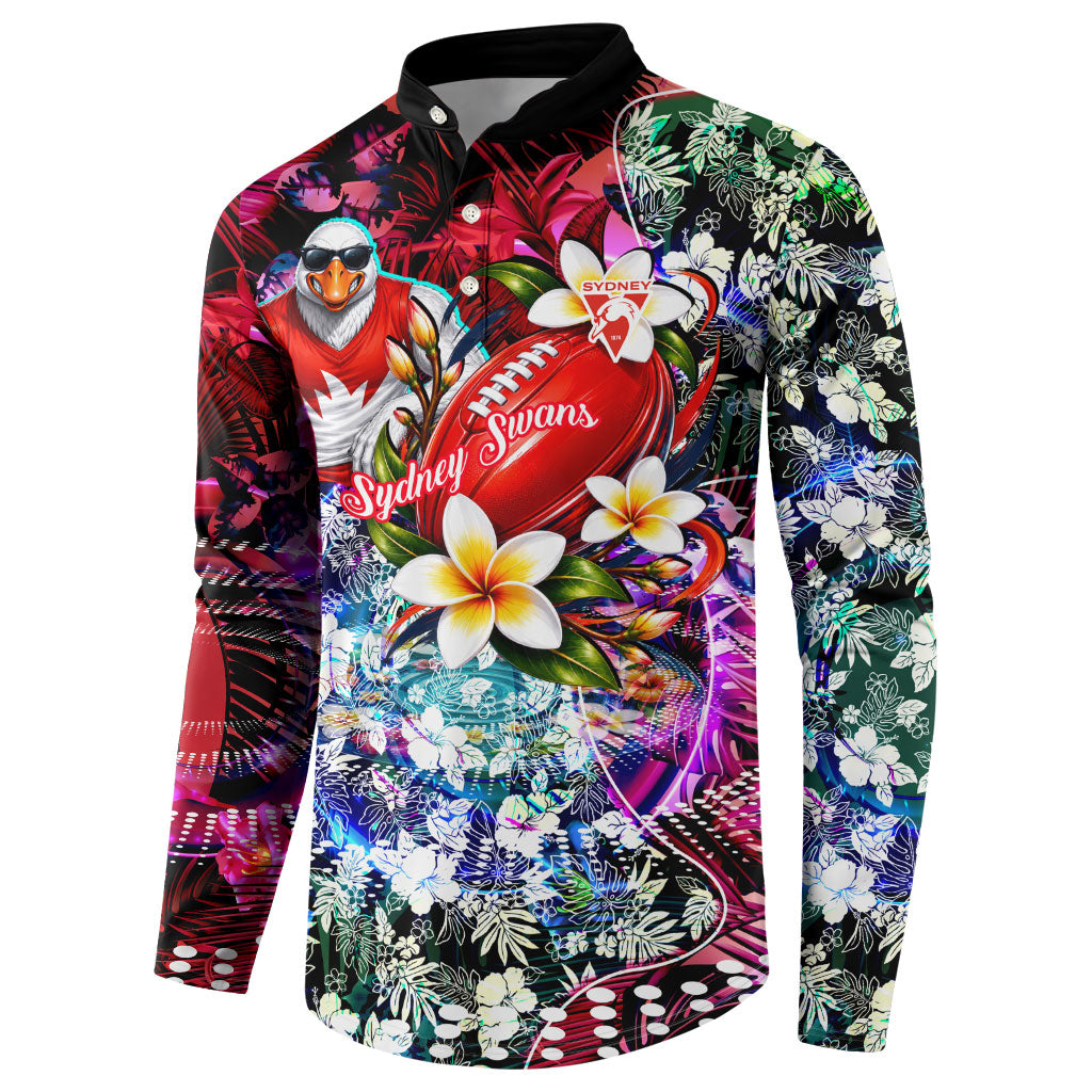 Personalized Sydney Swans Football Button Sweatshirt Tropical Hibiscus Flowers - Pacific Fusion Style