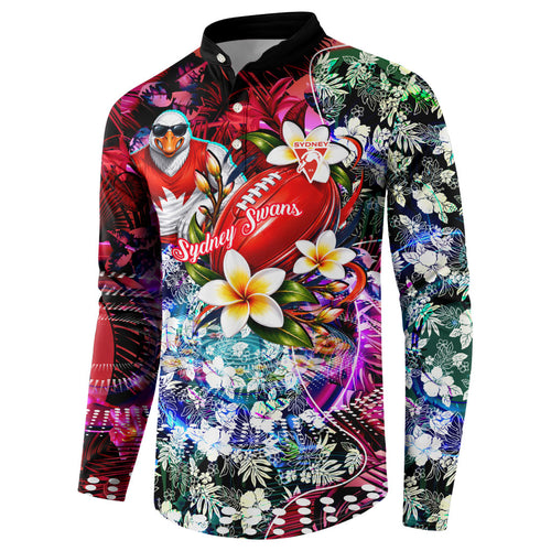 Personalized Sydney Swans Football Button Sweatshirt Tropical Hibiscus Flowers - Pacific Fusion Style