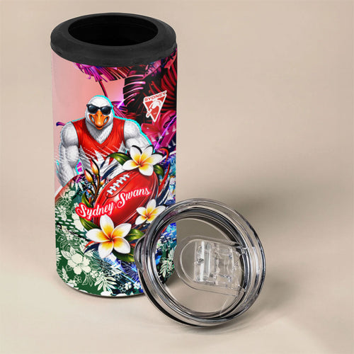 Personalized Sydney Swans Football 4 in 1 Can Cooler Tumbler Tropical Hibiscus Flowers - Pacific Fusion Style