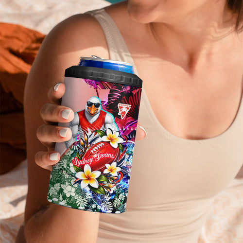 Personalized Sydney Swans Football 4 in 1 Can Cooler Tumbler Tropical Hibiscus Flowers - Pacific Fusion Style