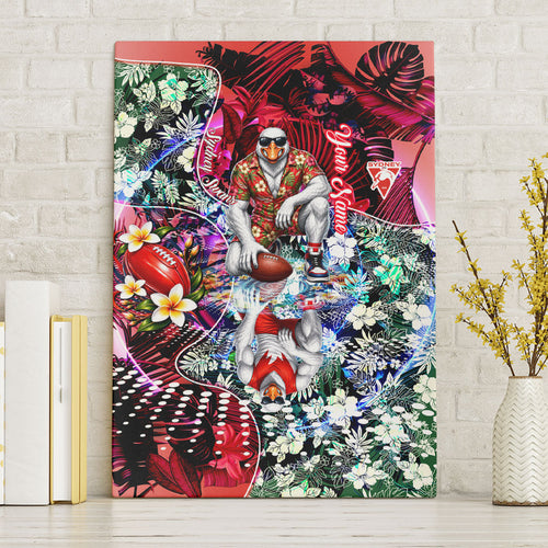 Personalized Sydney Swans Football Canvas Wall Art Tropical Hibiscus Flowers - Pacific Fusion Style