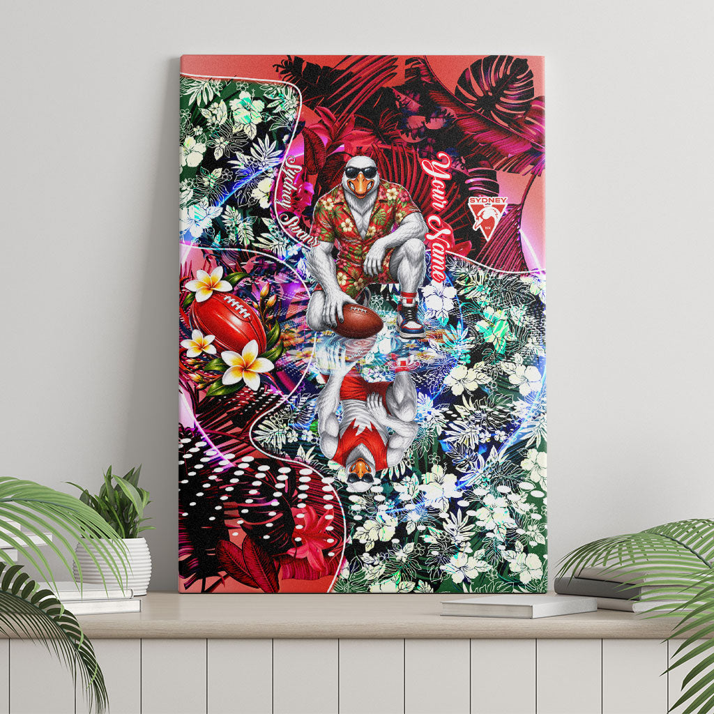 Personalized Sydney Swans Football Canvas Wall Art Tropical Hibiscus Flowers - Pacific Fusion Style