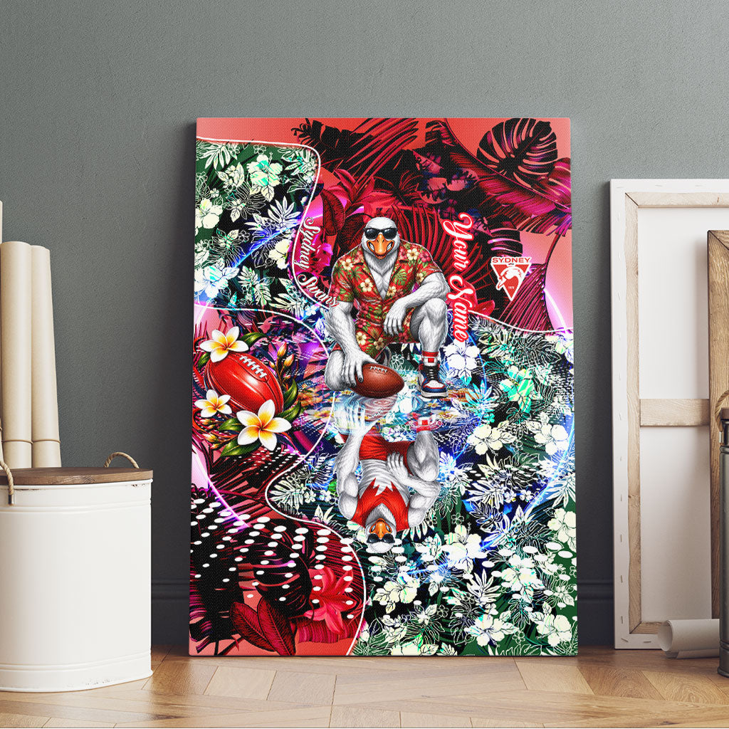 Personalized Sydney Swans Football Canvas Wall Art Tropical Hibiscus Flowers - Pacific Fusion Style