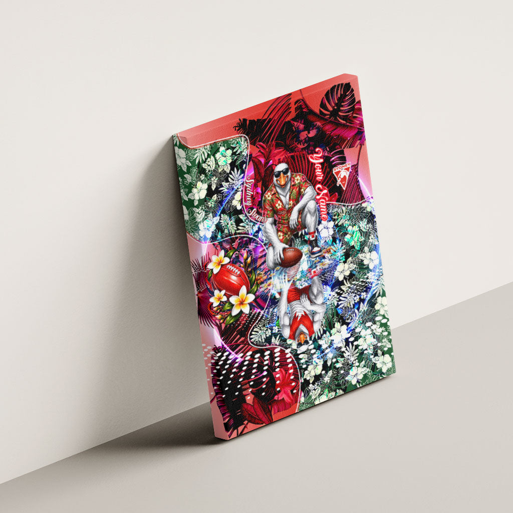 Personalized Sydney Swans Football Canvas Wall Art Tropical Hibiscus Flowers - Pacific Fusion Style