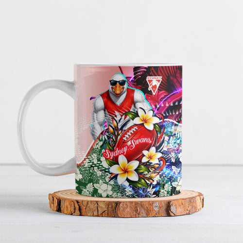 Personalized Sydney Swans Football Ceramic Mug Tropical Hibiscus Flowers - Pacific Fusion Style