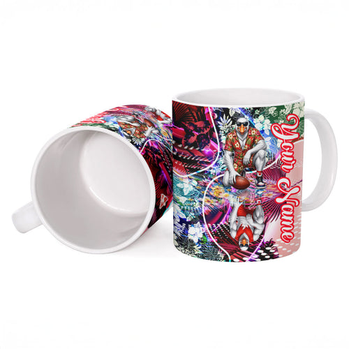 Personalized Sydney Swans Football Ceramic Mug Tropical Hibiscus Flowers - Pacific Fusion Style