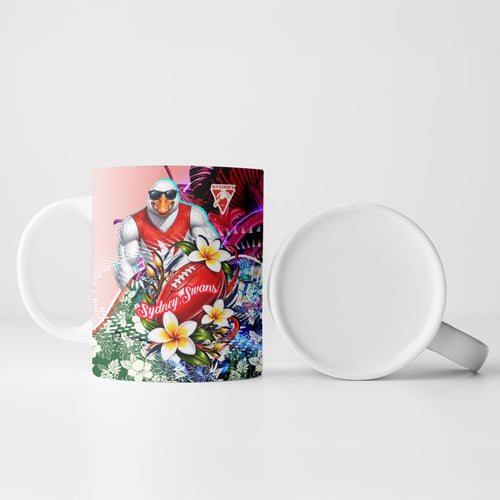 Personalized Sydney Swans Football Ceramic Mug Tropical Hibiscus Flowers - Pacific Fusion Style