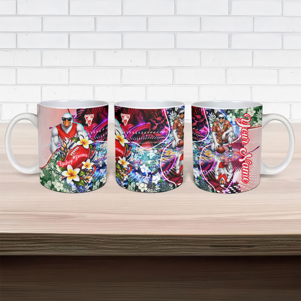 Personalized Sydney Swans Football Ceramic Mug Tropical Hibiscus Flowers - Pacific Fusion Style