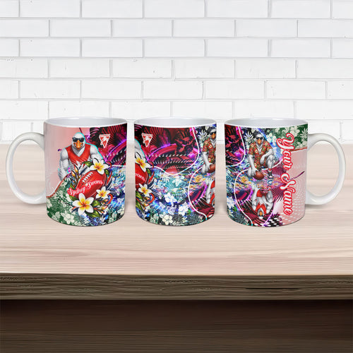 Personalized Sydney Swans Football Ceramic Mug Tropical Hibiscus Flowers - Pacific Fusion Style