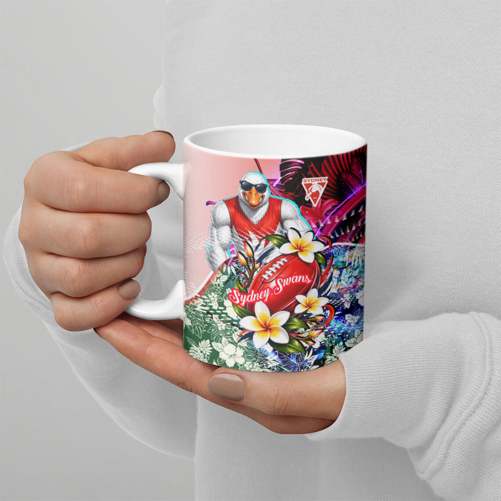 Personalized Sydney Swans Football Ceramic Mug Tropical Hibiscus Flowers - Pacific Fusion Style