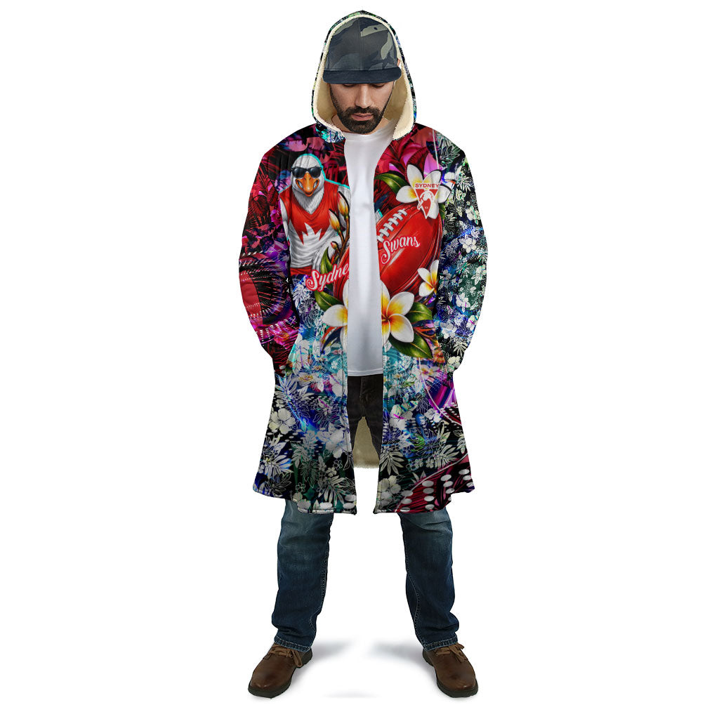 Personalized Sydney Swans Football Cloak Tropical Hibiscus Flowers - Pacific Fusion Style